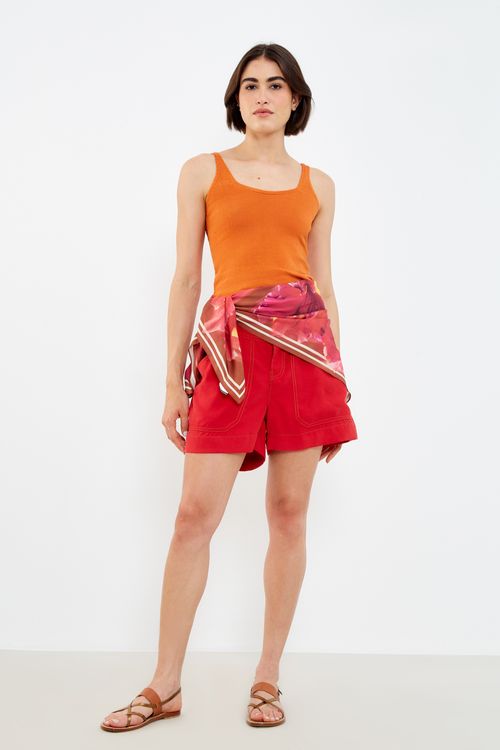 Short Tecido Cadarço Cintura - Vermelho Delfos