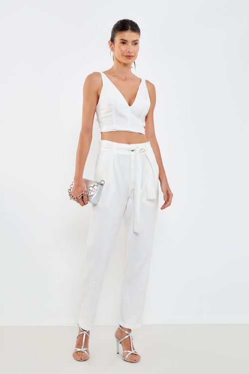 Calça Sarja Faixa Cintura Wet - Off White