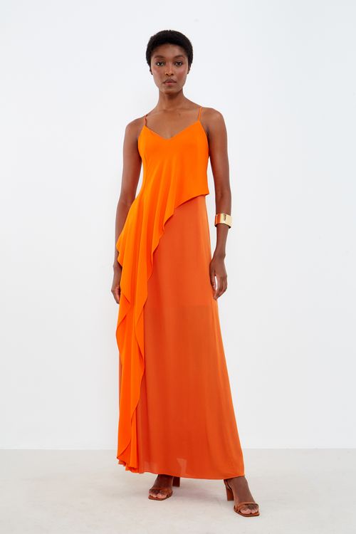 Vestido Midi Lenço - Laranja Organico