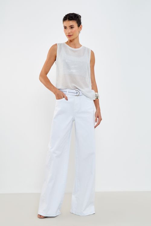 Calça Sarja Lateral Irregular - Branco