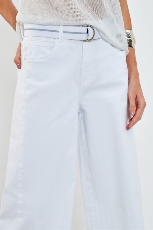 Calça Sarja Lateral Irregular - Branco
