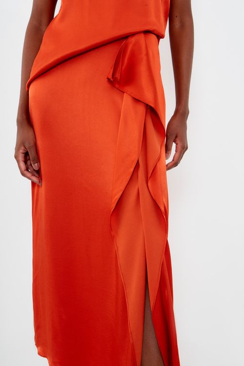 Saia Midi Babados Lateral - Laranja Terra