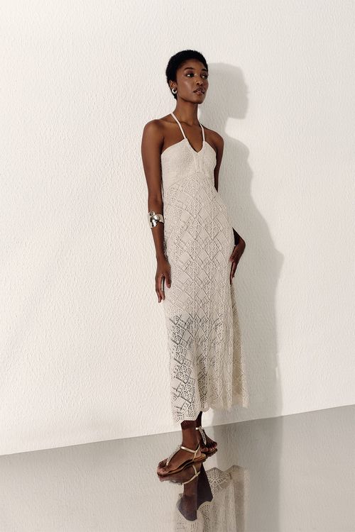 Vestido Tricot Rendado - Off White
