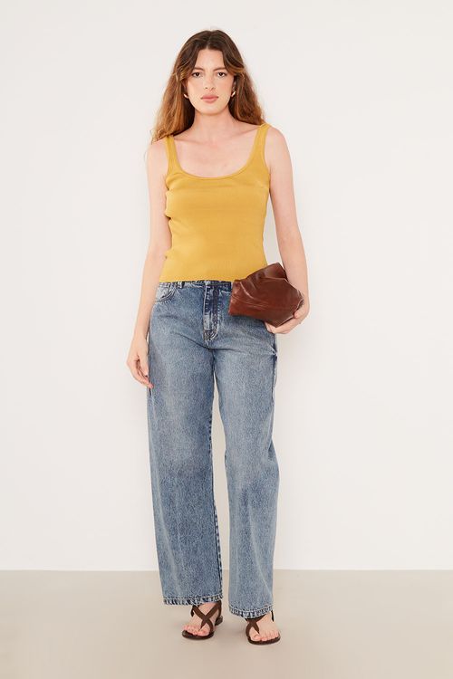 Regata Tricot Rayon Decotada - Amarelo Tibet