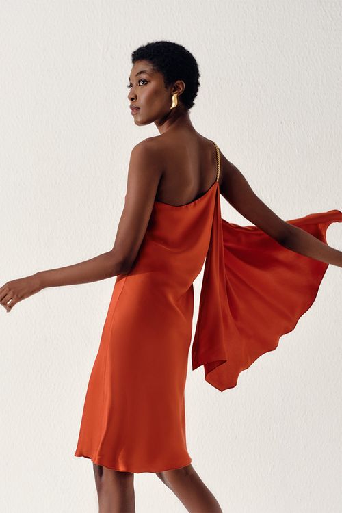 Vestido Detalhe Pontos - Laranja Terra