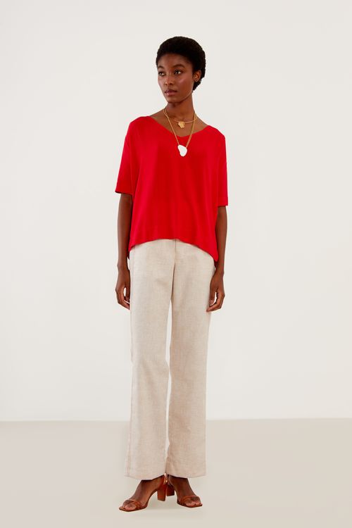 Blusa Decote v Ombro Prega - Vermelho Grenadine