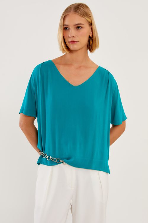 Blusa Decote v Ombro Prega - Verde Salvia
