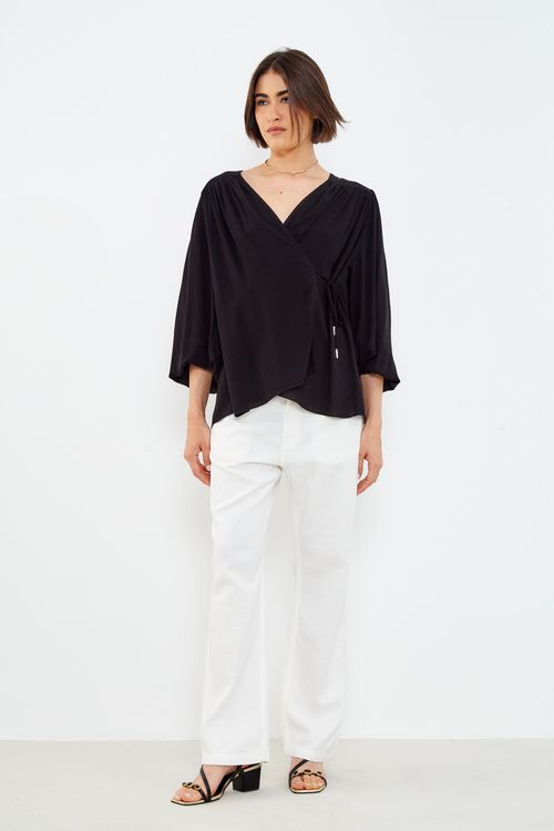Blusa Transpasse Amarração - Preto