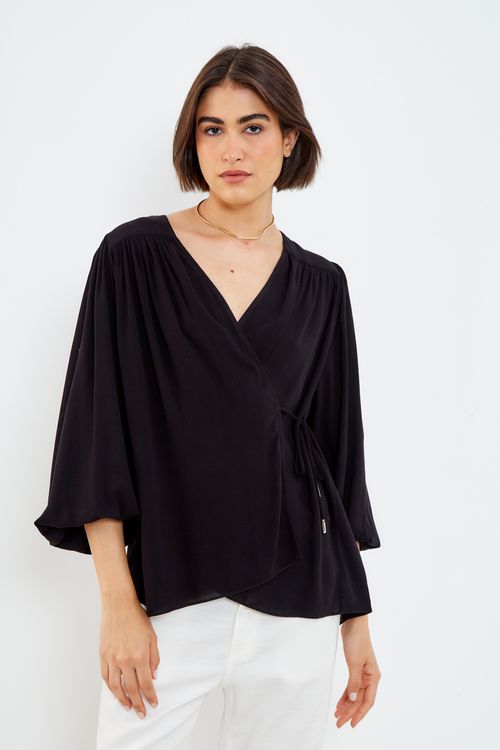 Blusa Transpasse Amarração - Preto