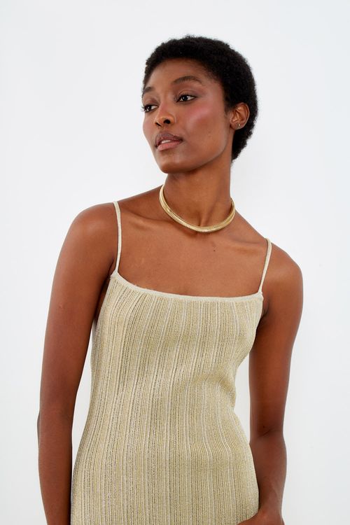 Vestido Tricot Brilhos - Dourado