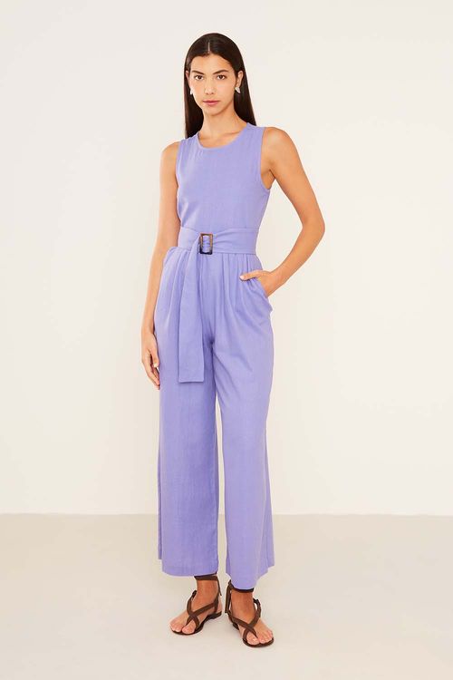 Macacão Amplo Linho Basi - Violeta Quartz