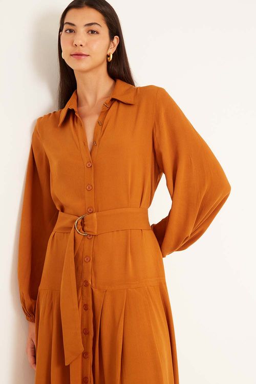 Vestido Longo Crepe - Ambar Escuro