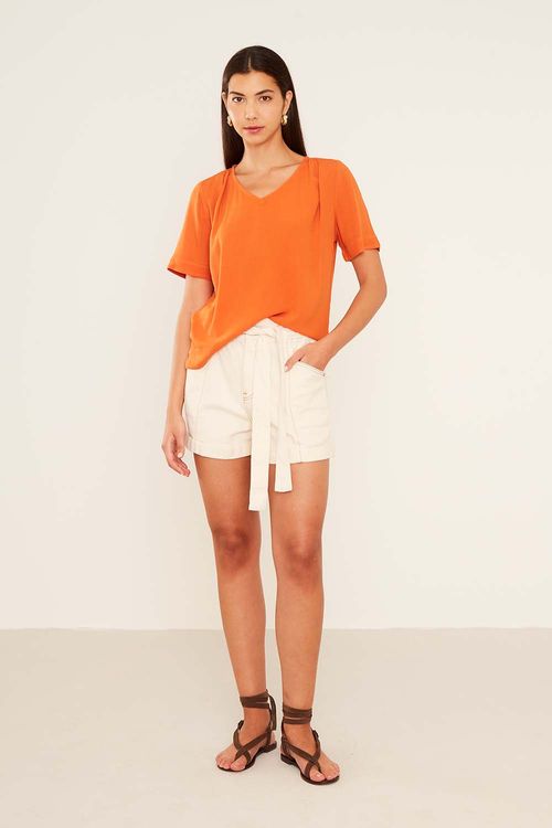 Blusa Decote v Ombro Prega - Laranja Open