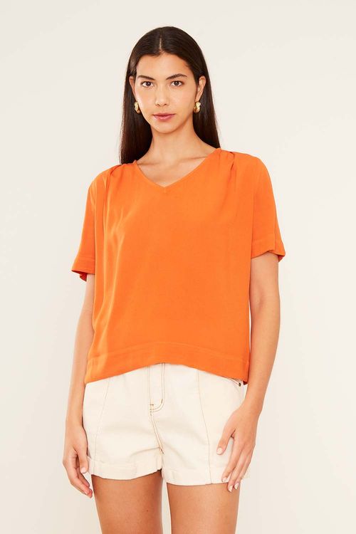 Blusa Decote v Ombro Prega - Laranja Open