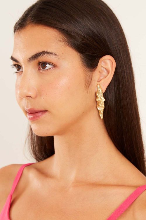 Brinco Longo Ondas - Ouro Fosco
