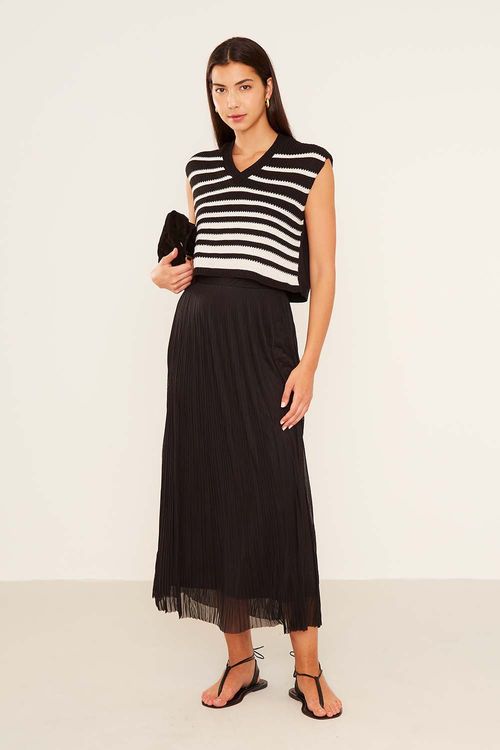 Blusa Malha Tricot Listrada - Preto C/ Off