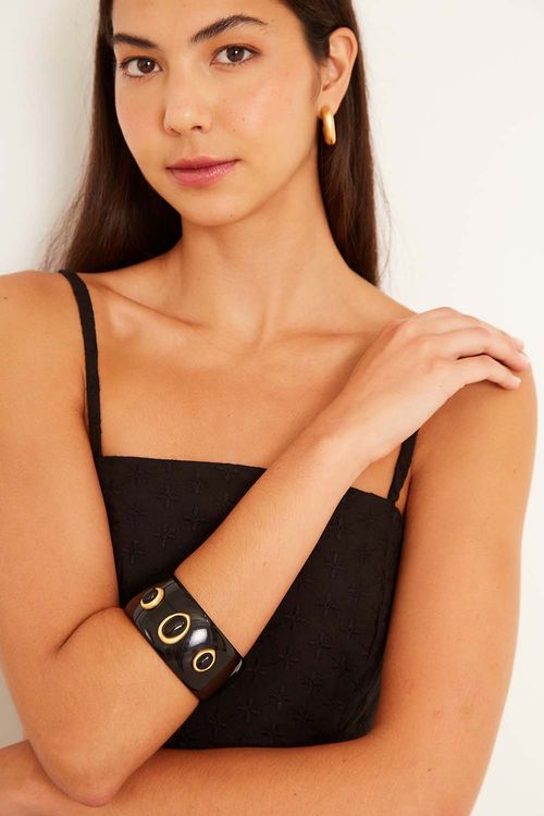 Pulseira Resina Oval Pedra - Preto