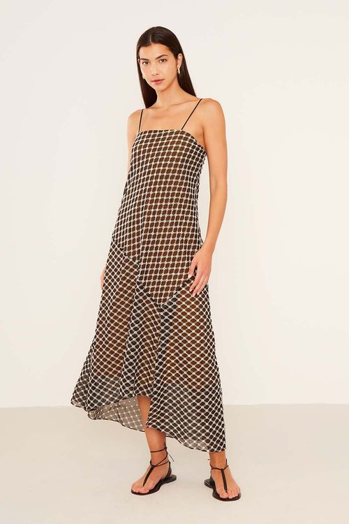 Vestido Longo Bordado Direções - Preto C/ Off