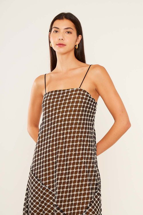 Vestido Longo Bordado Direções - Preto C/ Off