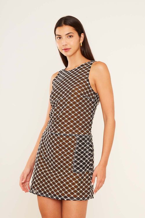 Vestido Curto Bordado Direções - Preto C/ Off