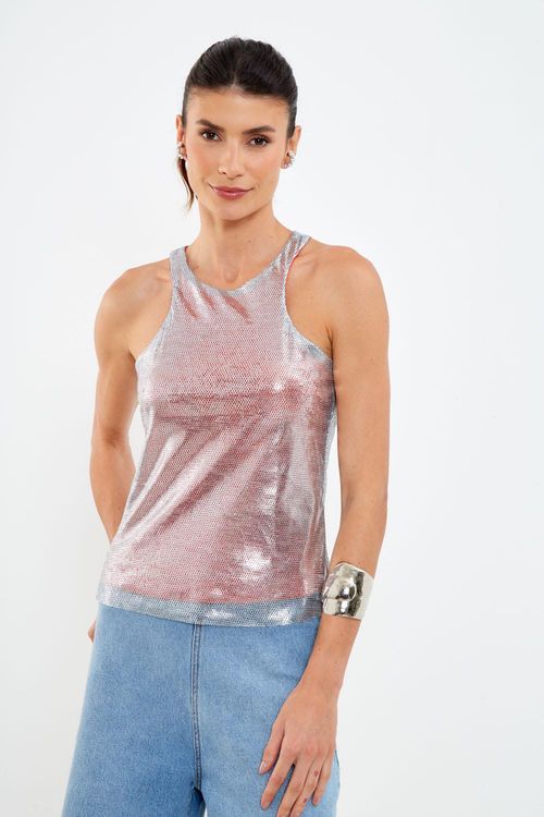 Regata Malha Tela Glossy - Prata