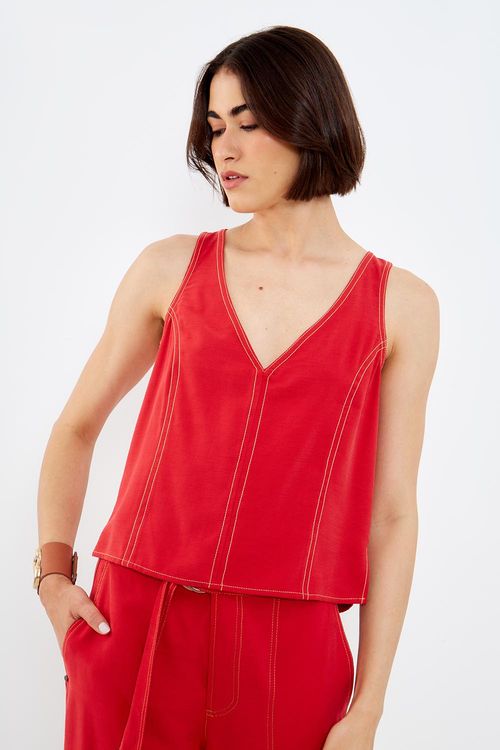 Blusa Tecido Decote u - Vermelho Delfos