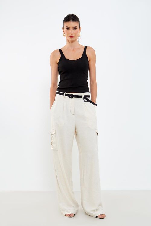 Calça Linho Com Elástico Square - Cru