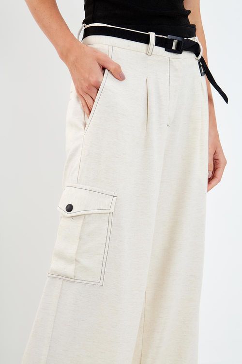 Calça Linho Com Elástico Square - Cru