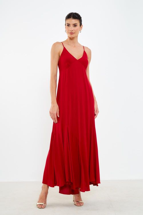 Vestido Longo Barra Assimétrica - Vermelho Delfos