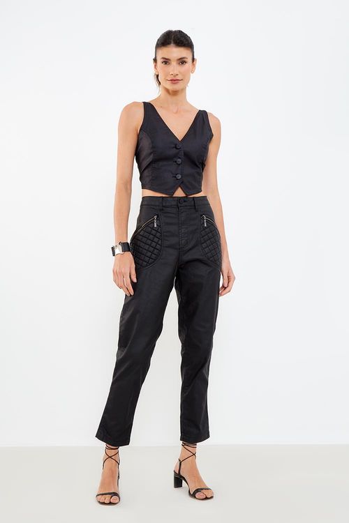 Calça Sarja Detalhe Metalasse - Preto