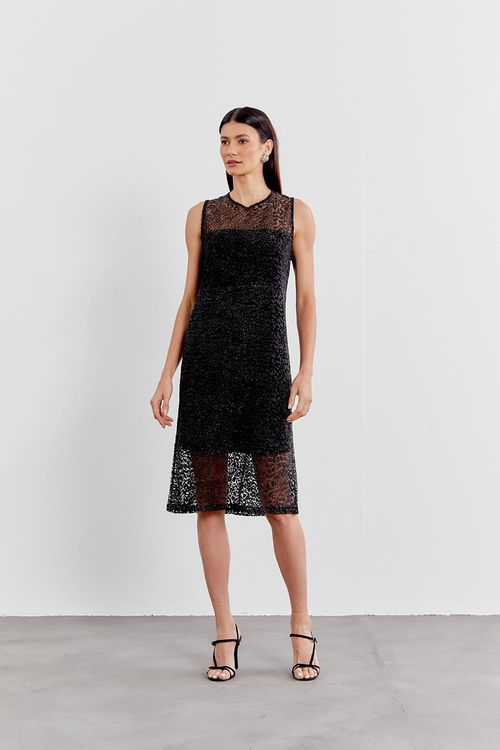 Vestido Malha Devore - Preto
