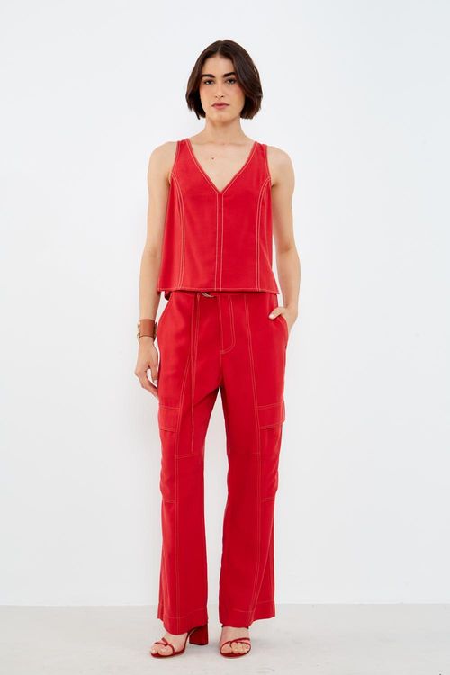 Calça Tecido Cargo Ilhós - Vermelho Delfos