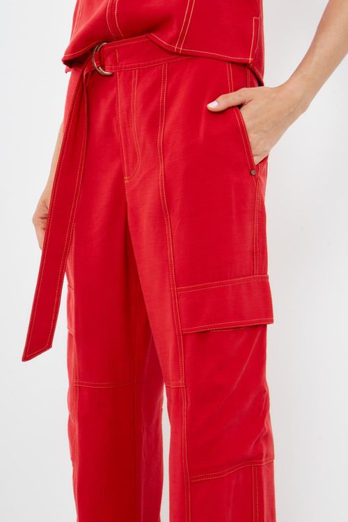 Calça Tecido Cargo Ilhós - Vermelho Delfos