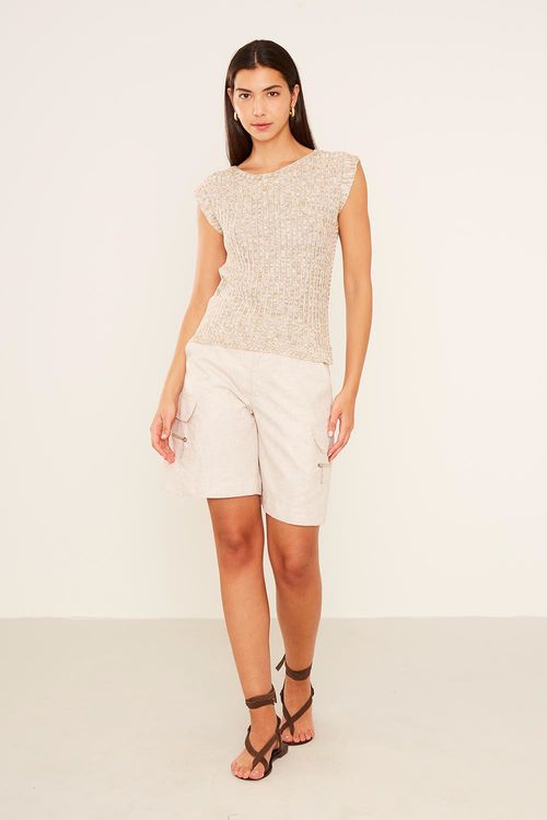 Blusa Tricot Canelada Mescla - Bege Nativa