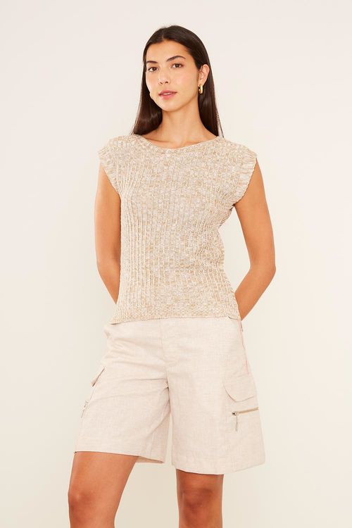 Blusa Tricot Canelada Mescla - Bege Nativa