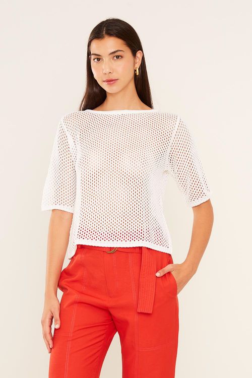 Blusa Tricot Ponto Vazado - Branco
