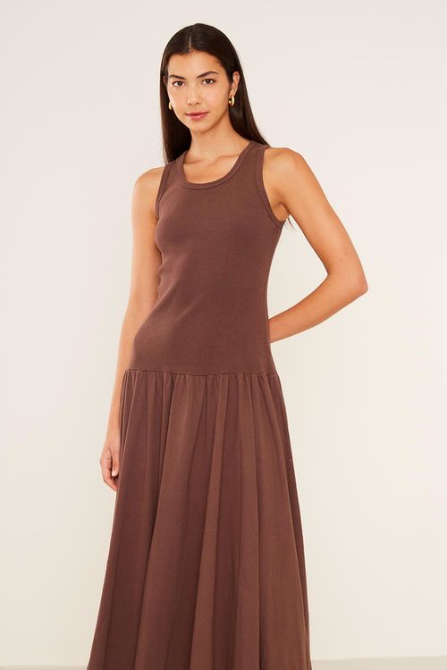 Vestido Malha Regata Longa - Marrom