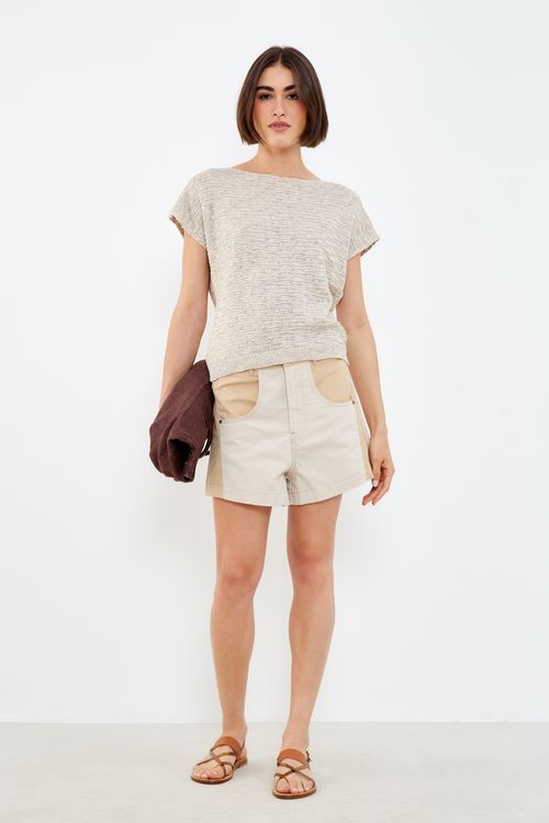 Short Sarja Bicolor - Bege