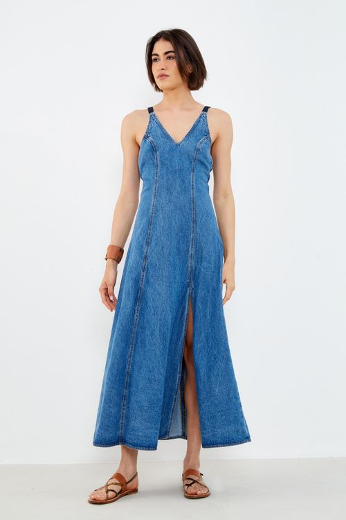 Vestido Jeans Alça Cadarço - Jeans