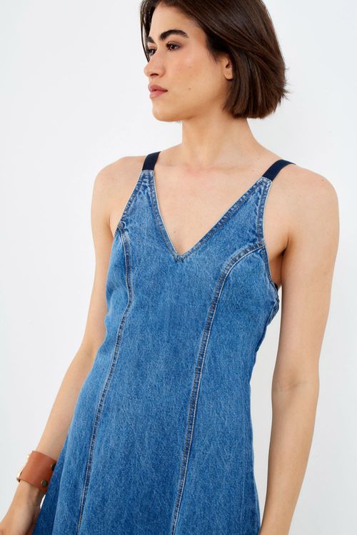 Vestido Jeans Alça Cadarço - Jeans