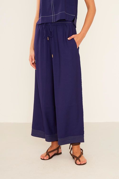 Calça Casual Pespontos - Azul Marinho