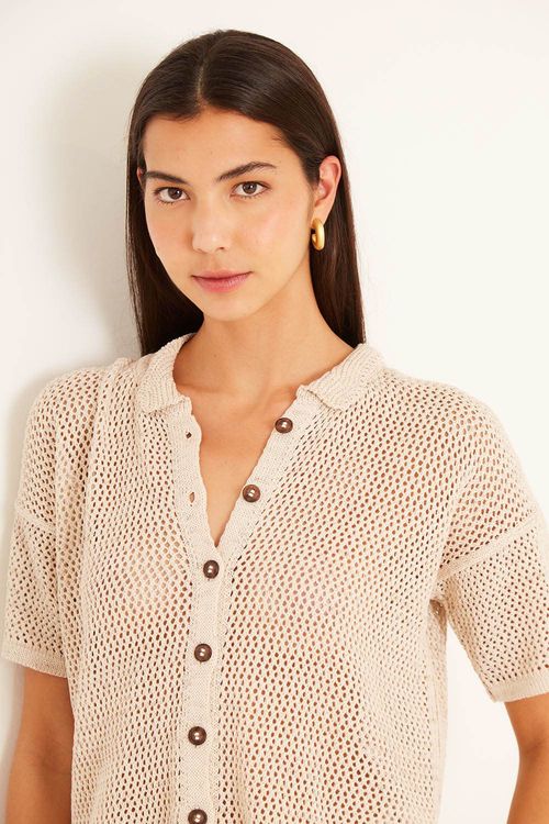 Cardigan Tricot Maxi Furos - Cobre Flame