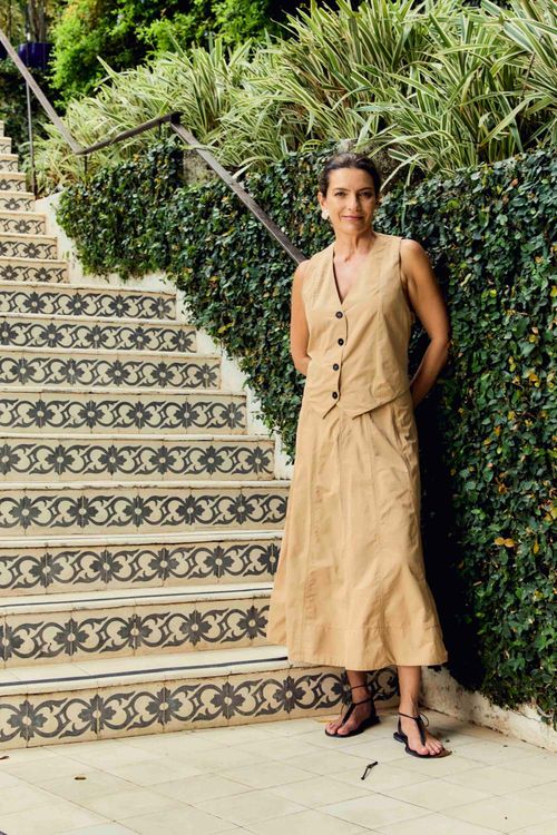 Saia Techno Recortes Midi - Bege