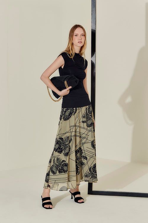Saia Midi Estampa Brun Off - Est Brun Off