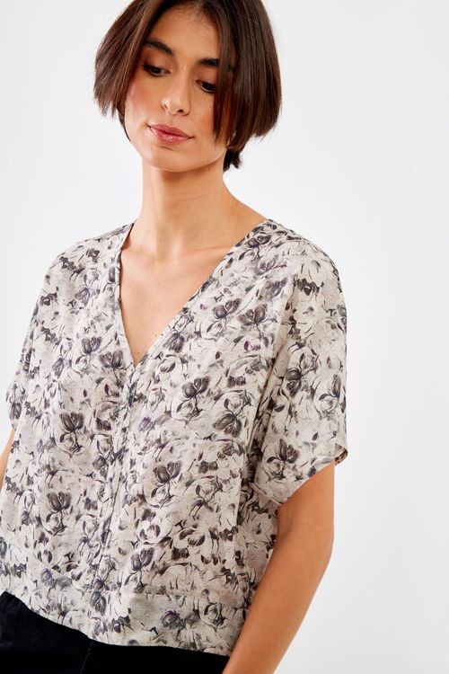 Blusa Estampa Lótus Cinza - Est Lotus Cinza