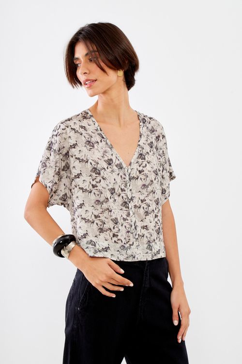 Blusa Estampa Lótus Cinza - Est Lotus Cinza