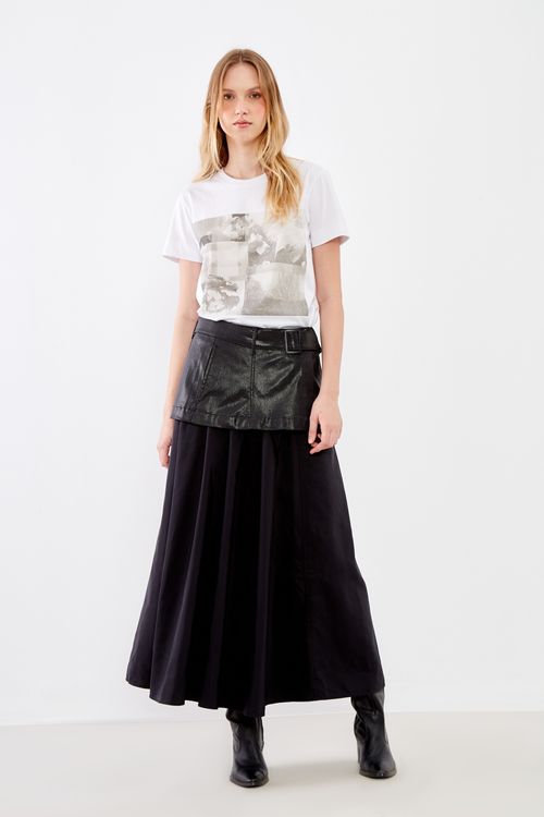 T-Shirt Malha Silk Colagem - Branco