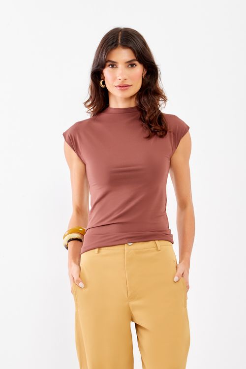 Blusa Malha Manga Tee - Marrom Mocha