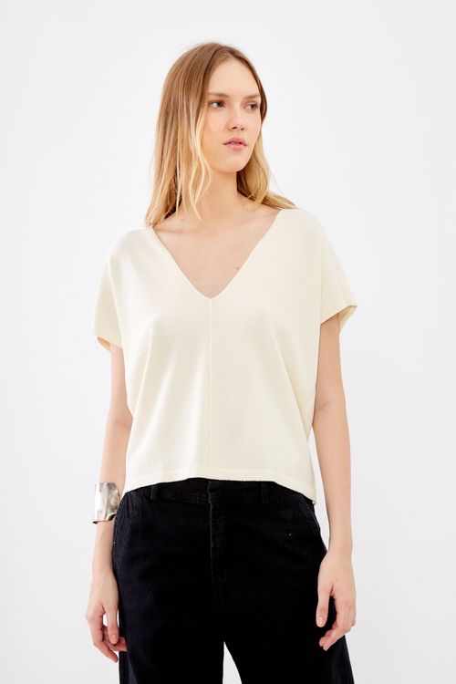 Blusa Tricot Decote v - Bege Homus