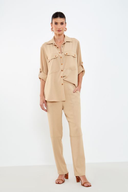 Calça Jacquard Casual - Bege Nativa